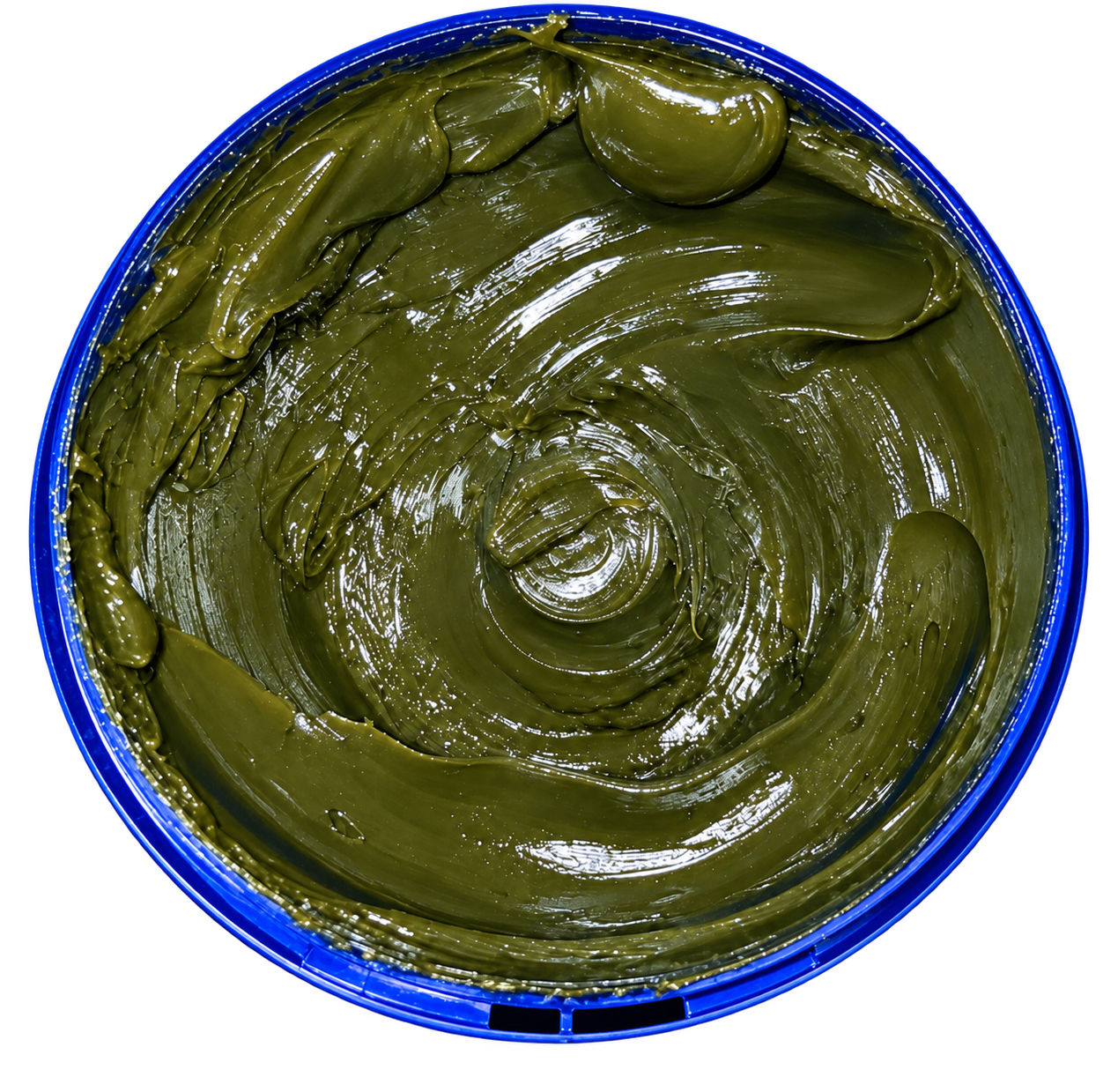 WHEEL BEARING GREASE — dark olive-green bearing grease in a blue tub
